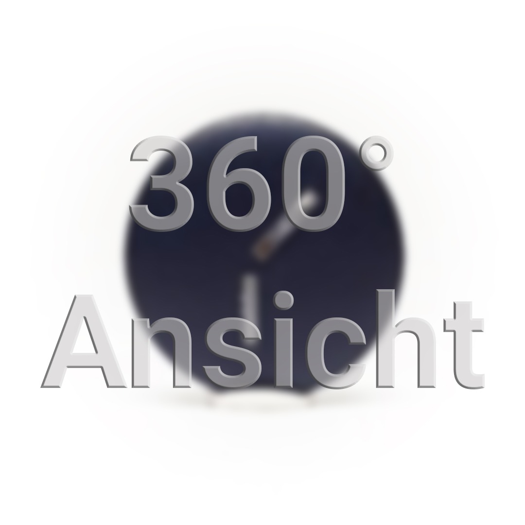 360° Ansicht Vorschaubild. Dunkelblauer Ansteckknopf mit zwei durchsichtigen Streifen um Licht einzufangen.