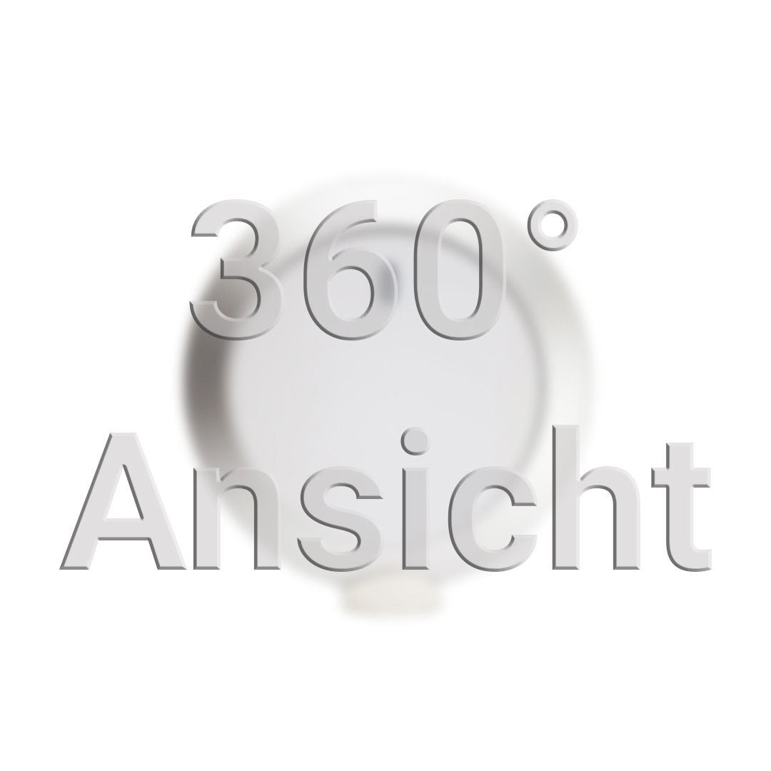 360° Ansicht Vorschaubild. Kreisrunder Drehknopf mit Aluminiumring, weißer Oberfläche und Status Led.